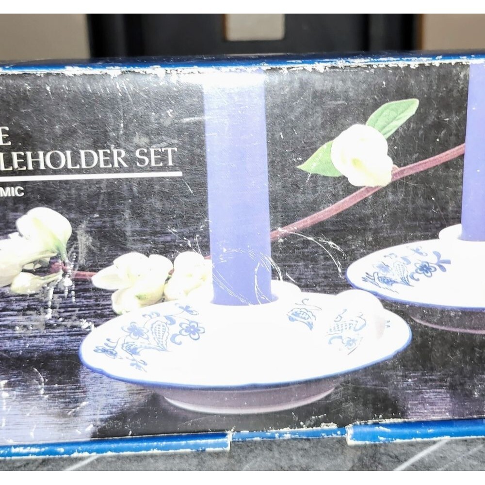 Blue Garden Vintage Cup Saucer Style Ceramic Candleholders